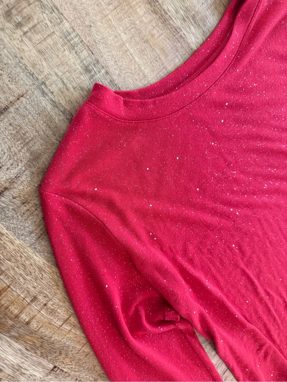 Old Navy Girls XL 14-16 Red Glitter Sparkle Long Sleeve Holiday Top